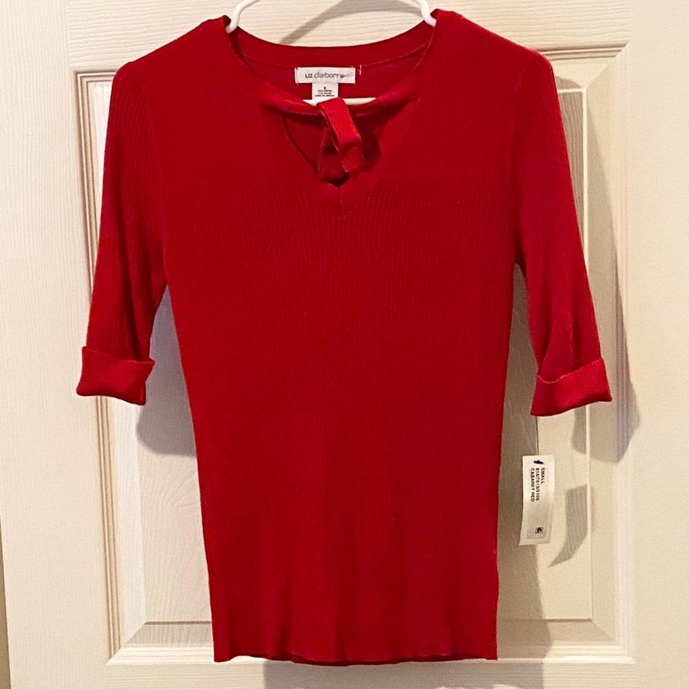 Liz Claiborne Red Tie Front Sweater Top NWT